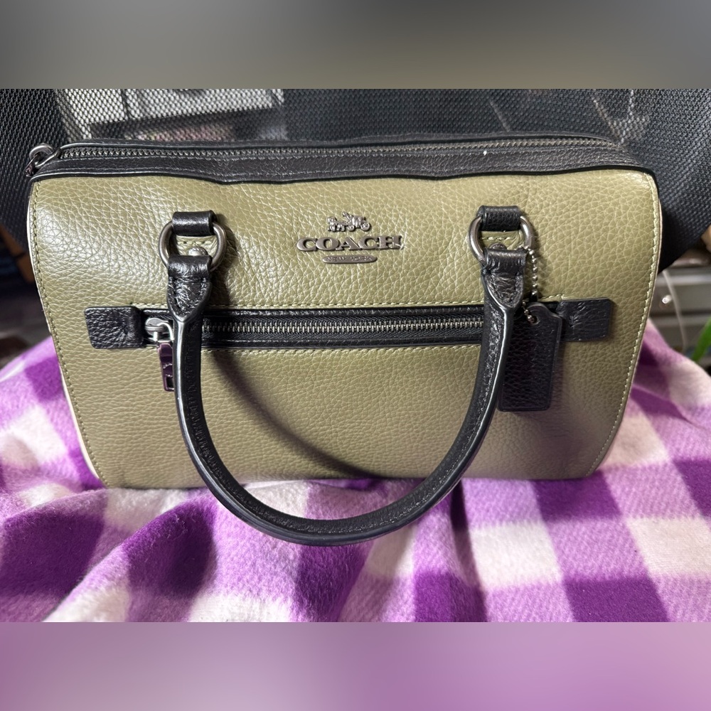 Coach Olive Green and Black Leather Dome Satchel